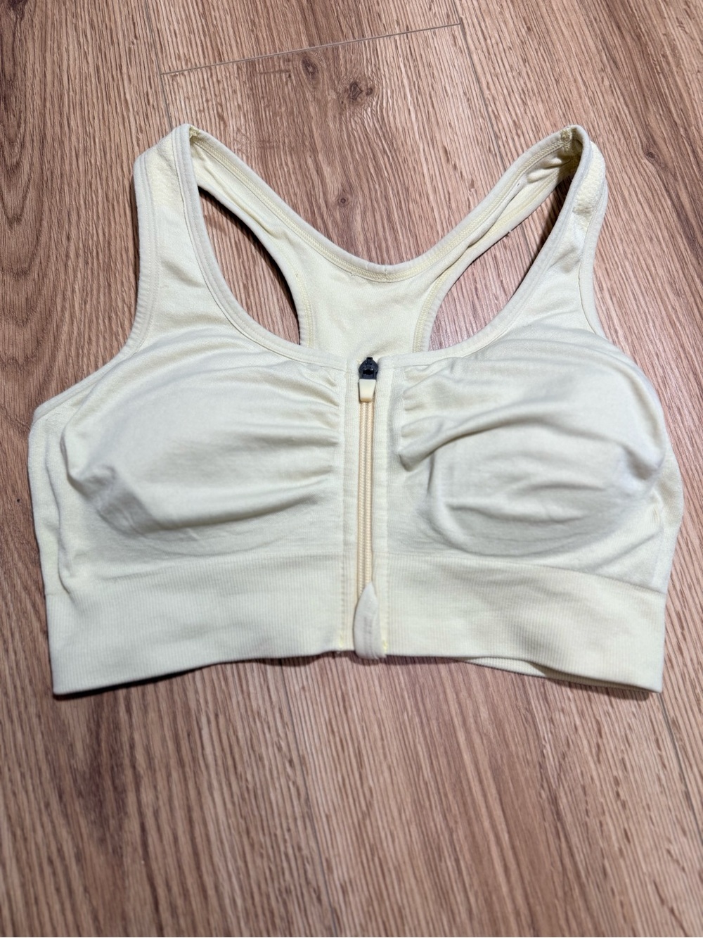 Womens Zip Front Sports Bra S Cream Racerback Padded Yoga Gym Workout Top
